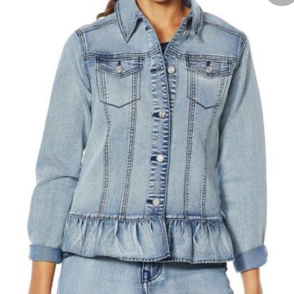 Like New DG2 Midtone Boho Ruffle Denim Jacket - Picture 3 of 7